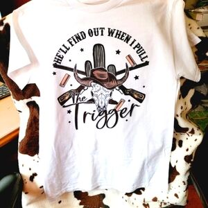 Bull Skull Trigger Western Tee Graphic Short Sleeve T-Shirt